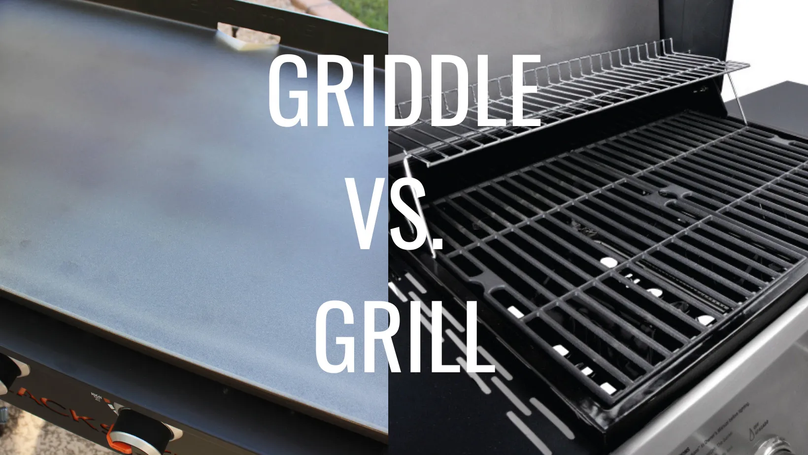 Flat-top griddle and charcoal grill side by side outdoors