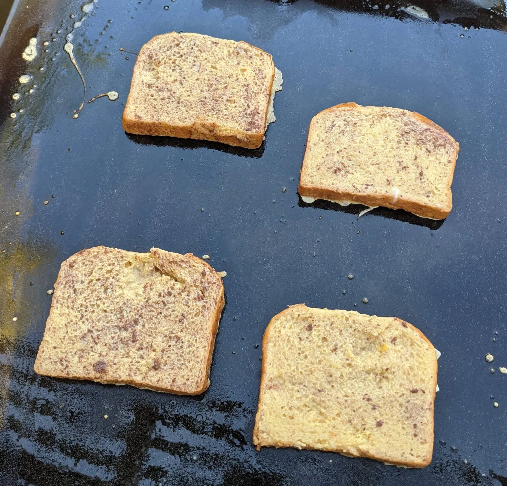 French toast cooking on the Blackstone griddle