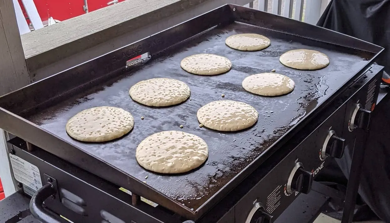 Finished pancakes served from a Blackstone griddle