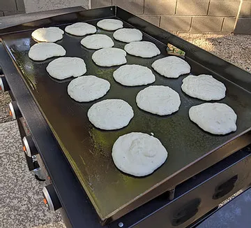 Buttermilk pancakes on a Blackstone griddle