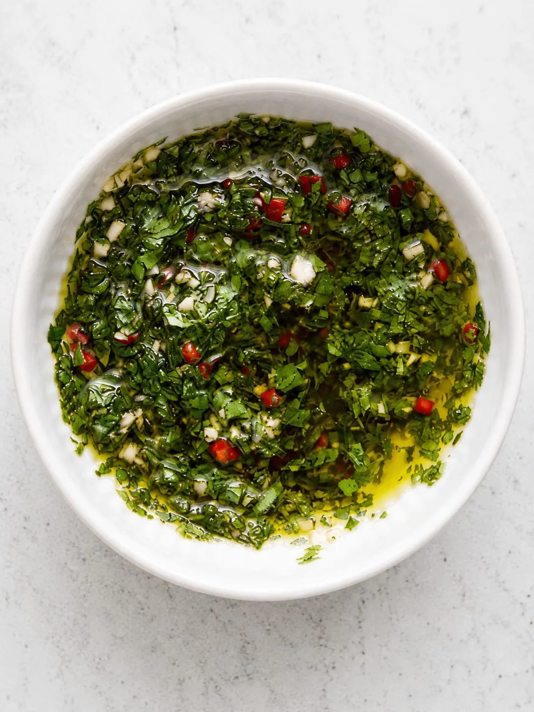 Blackstone chimichurri sauce with fresh parsley, garlic, and red wine vinegar