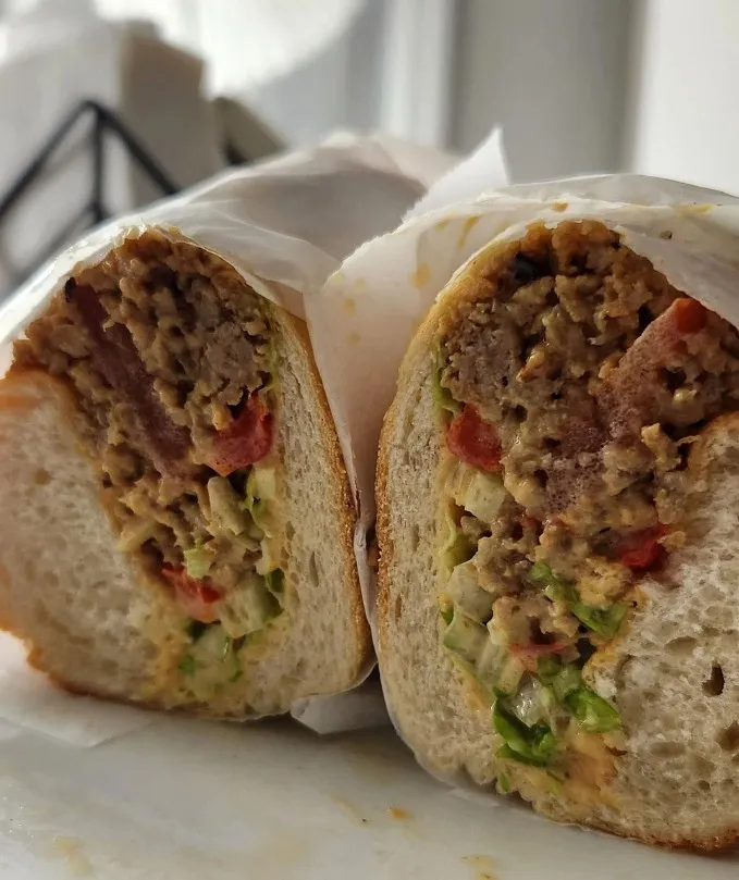 Chopped cheese sandwich on a Blackstone griddle