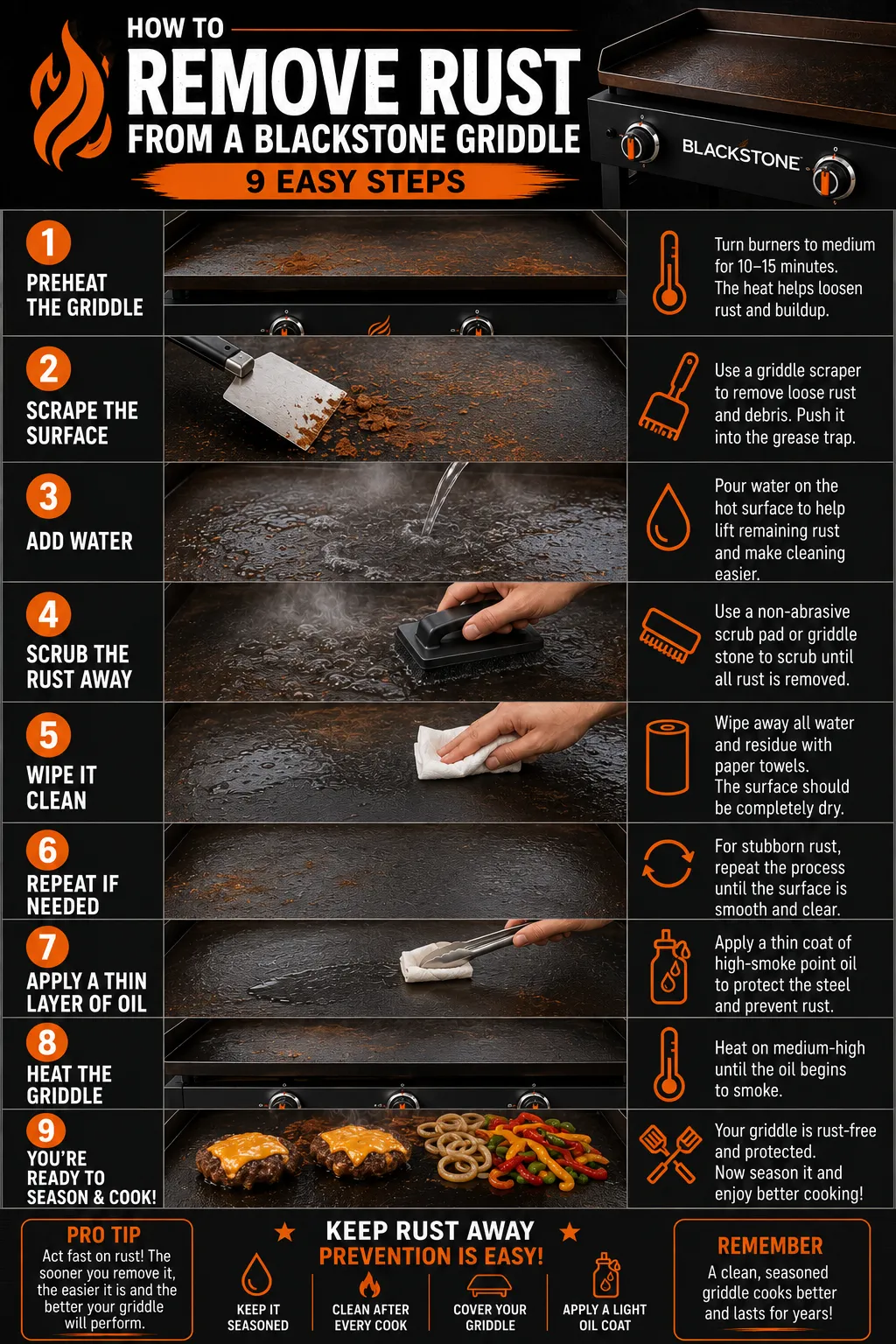 How to Remove Rust from a Blackstone Griddle — 9 Easy Steps infographic