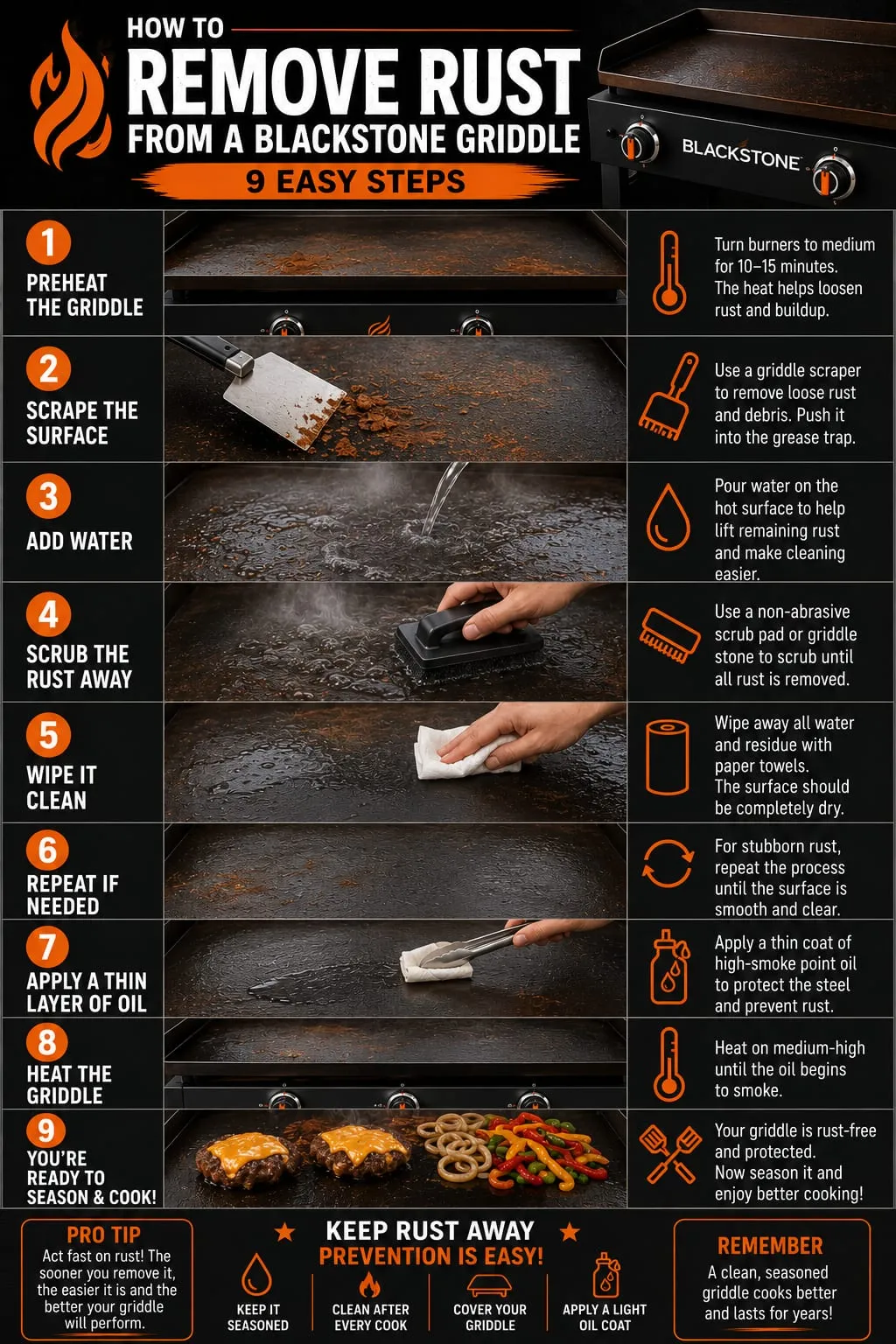 How to Remove Rust from a Blackstone Griddle — 9 Easy Steps infographic