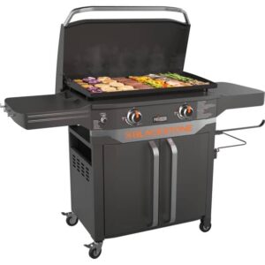 Blackstone ProSeries 2 Burner 28 Propane Griddle with Cabinet and Hood Cooking Food